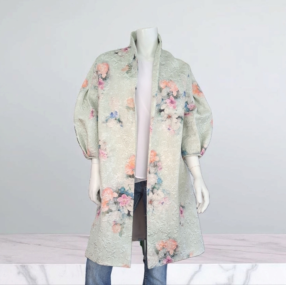 Vintage Ivan Montesi Kimono-style coat 3/4 puffed sleeves Bright floral print